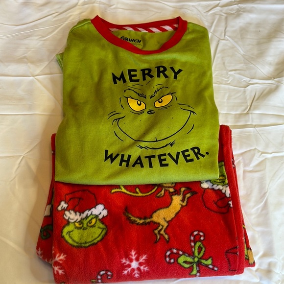 The Grinch Other - The Grinch Kids Christmas Pajama Set Size XL (14-16) “ MERRY WHATEVER “